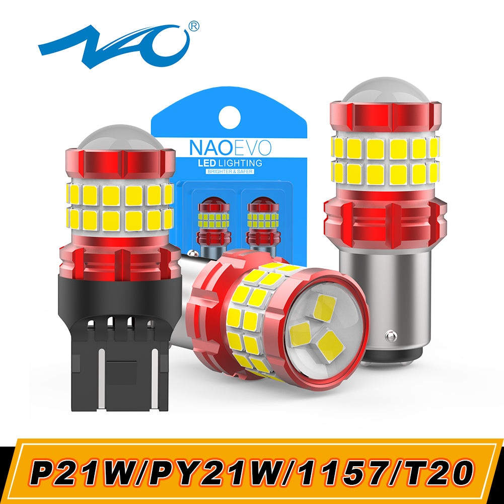 NAO 28W PY21W LED CANBUS P21W BA15S 1156 T20 7443 7440 W21/5W W21W WY21W  BAU15S No Hype Flash 3150LM 12V Orange Turn Signal Lamp