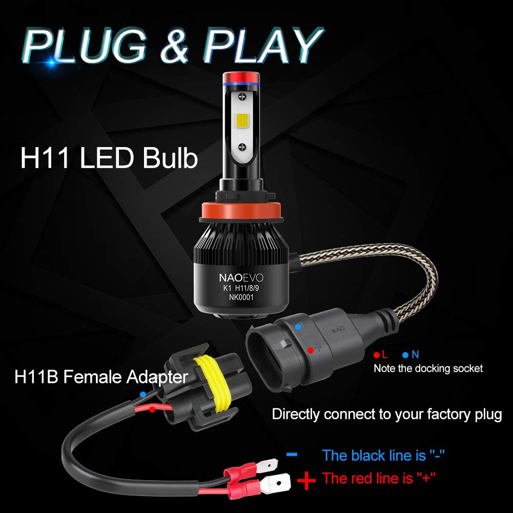 H11 LED Headlight Bulb 180W 21600LM White | NAOEVO NG Series, 2 Bulbs