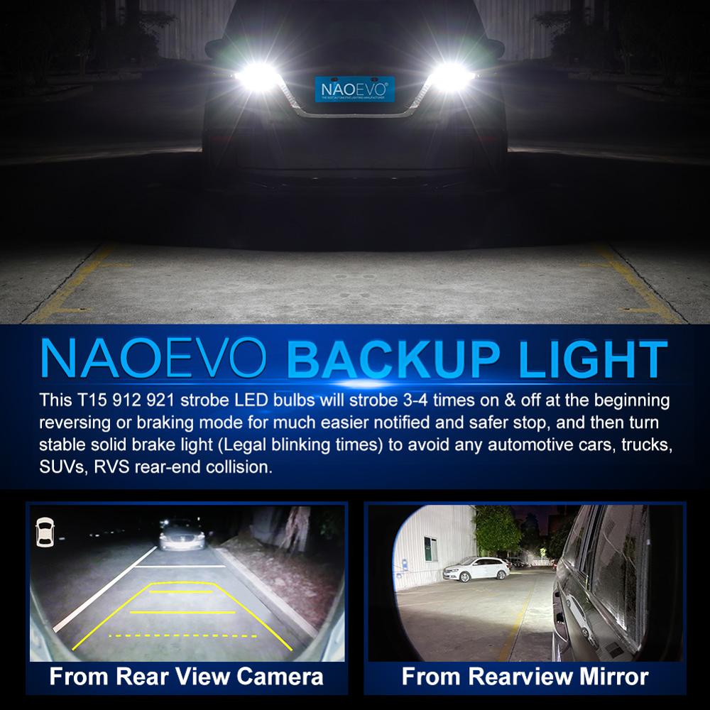 NAOEVO T15 912 921 W16W Strobe/Flashing LED Reverse Backup Brake Stop